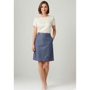 Ann Taylor LOFT Indigo Chambray A-Line Skirt with Contrast Stitching 0